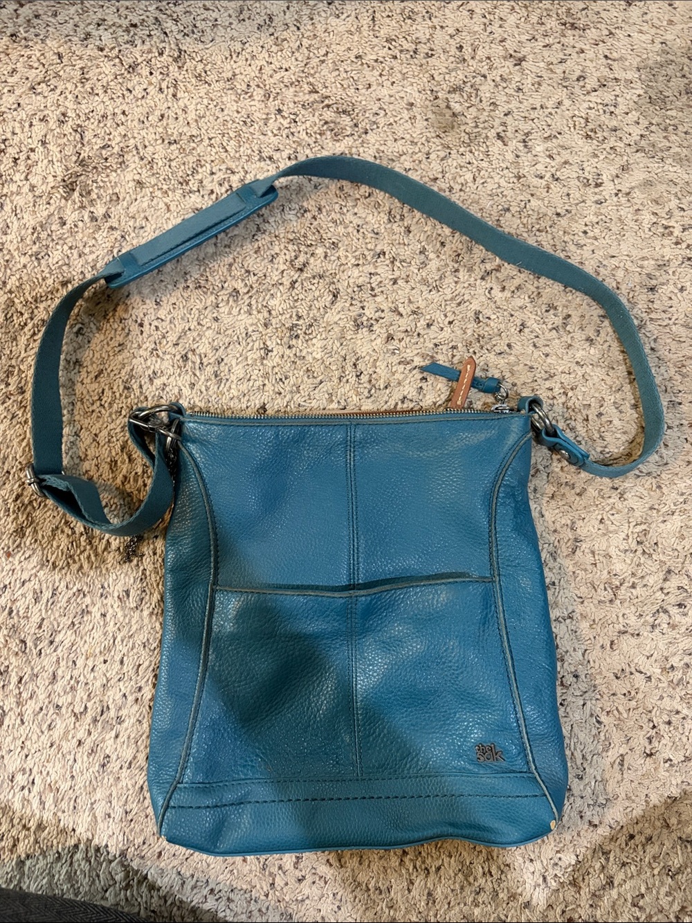 The Sak Teal Leather Crossbody Bag with Front Slip Pocket